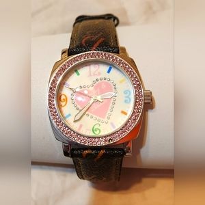 Dooney & Bourke Vintage Pink Crystal Heart Monogram Watch